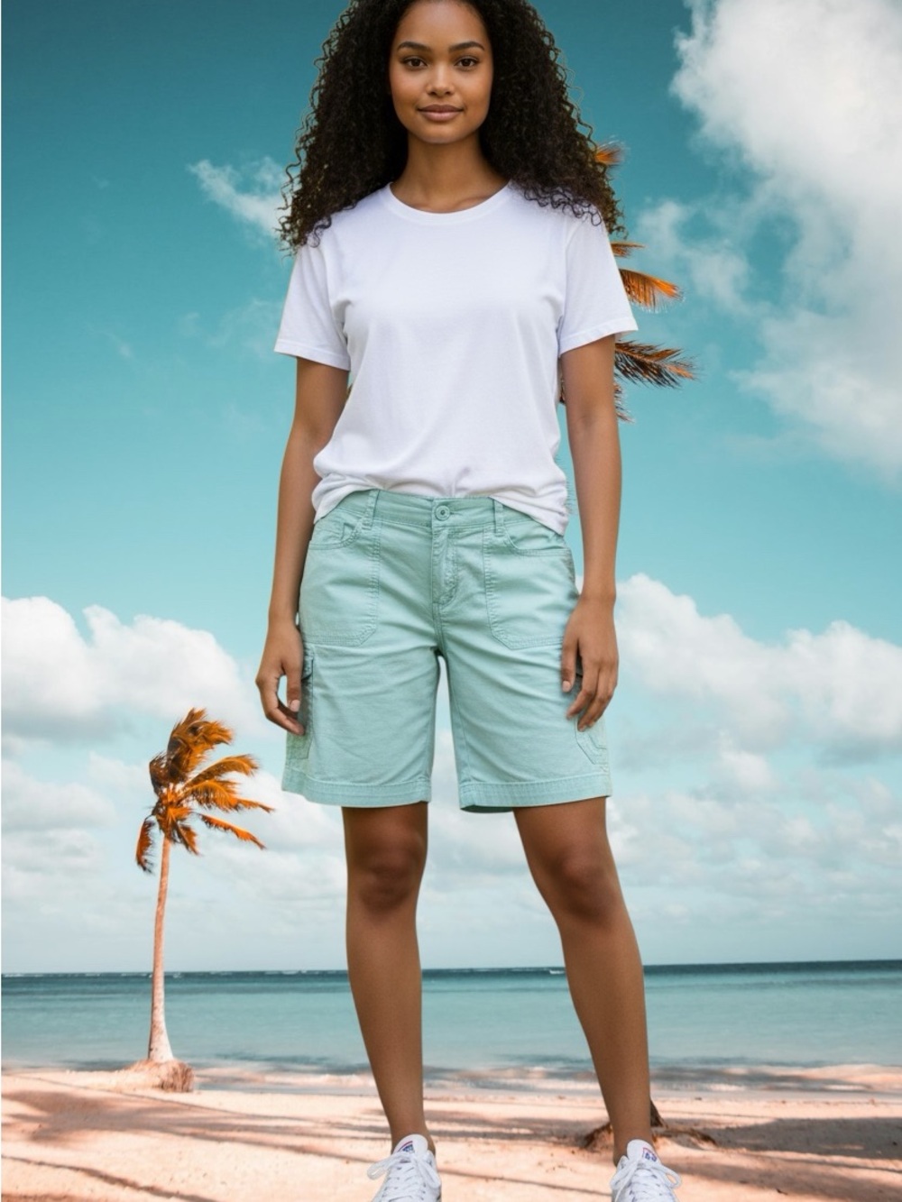 Shorts--Lee's "Sinfully Soft" Cotton Blend Bermuda Shorts - Mint /Turquoise